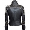 Women's Genuine Leather Studded Punk Rivet Zipper Slim Fit Winter Style Cropped Jacket